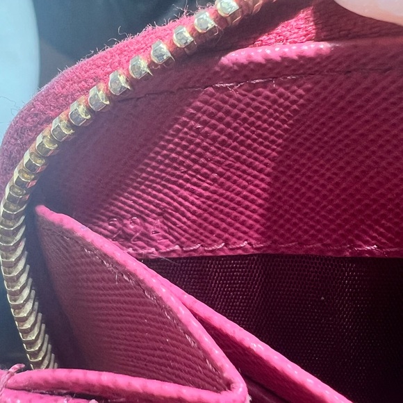 PRADA Long Wallet Purse 1M1157 leather Pink wine red Round zip - Picture 7 of 14